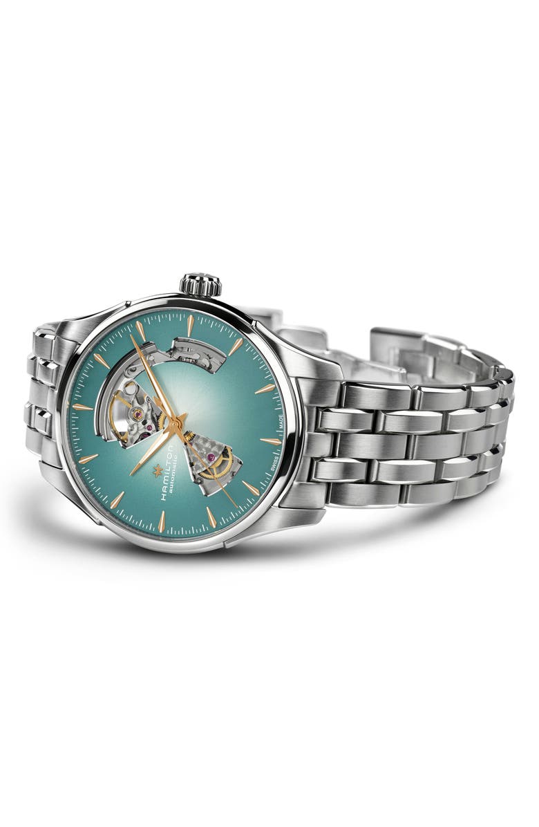 Hamilton Jazzmaster Open Heart Automatic Bracelet Watch, 40mm, Alternate, color, Turquoise