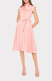 Milly Johanna Pleat Twill Midi Shirtdress