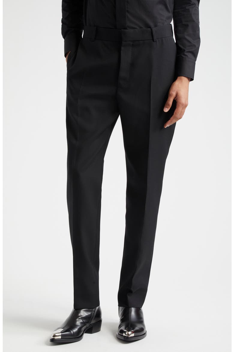 Wool Gabardine Cigarette Trousers, Main, color, BLACK