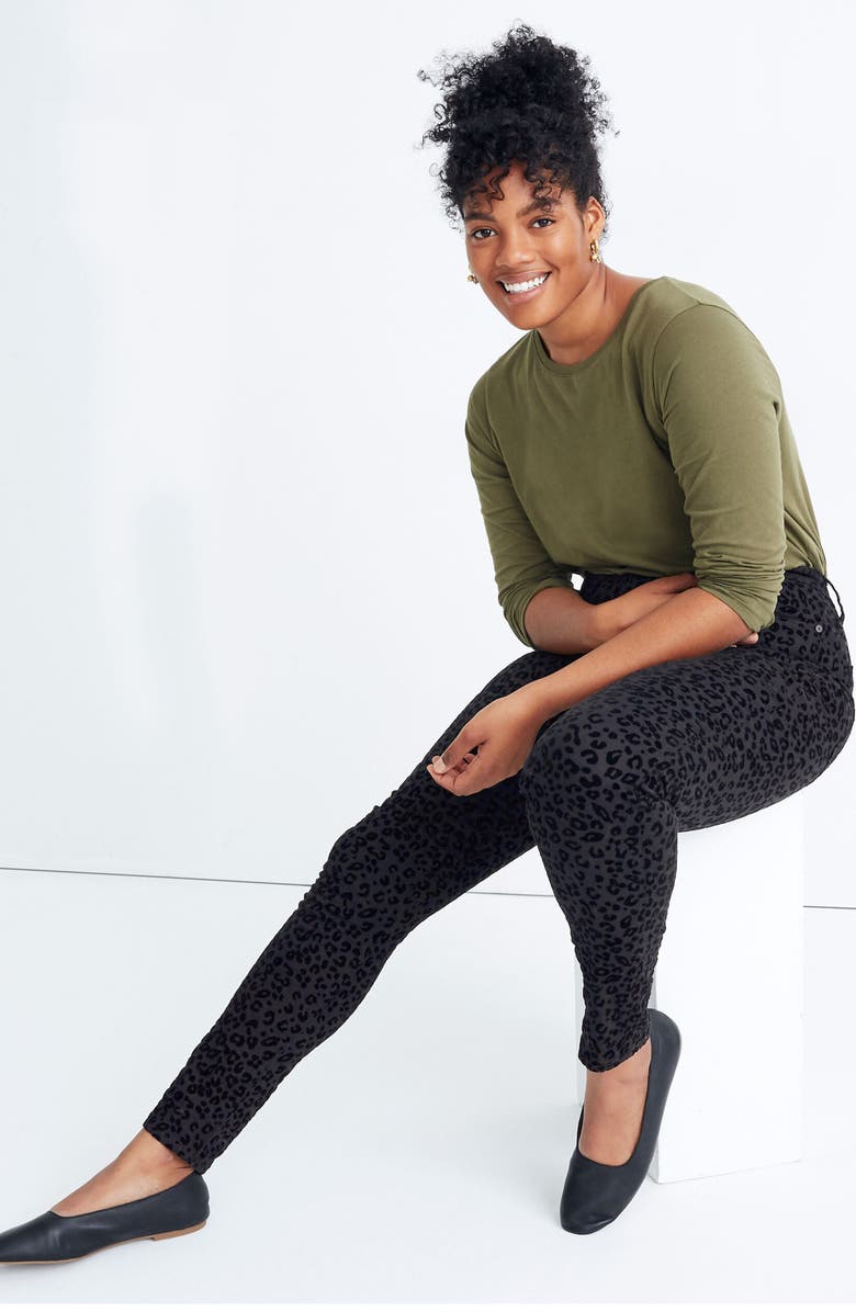 Madewell Mid-Rise Flocked Leopard Skinny Jeans, Alternate, color, 