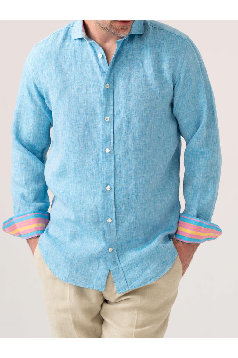 Classic Linen Long Sleeve Shirt, Main, color, Turquoise