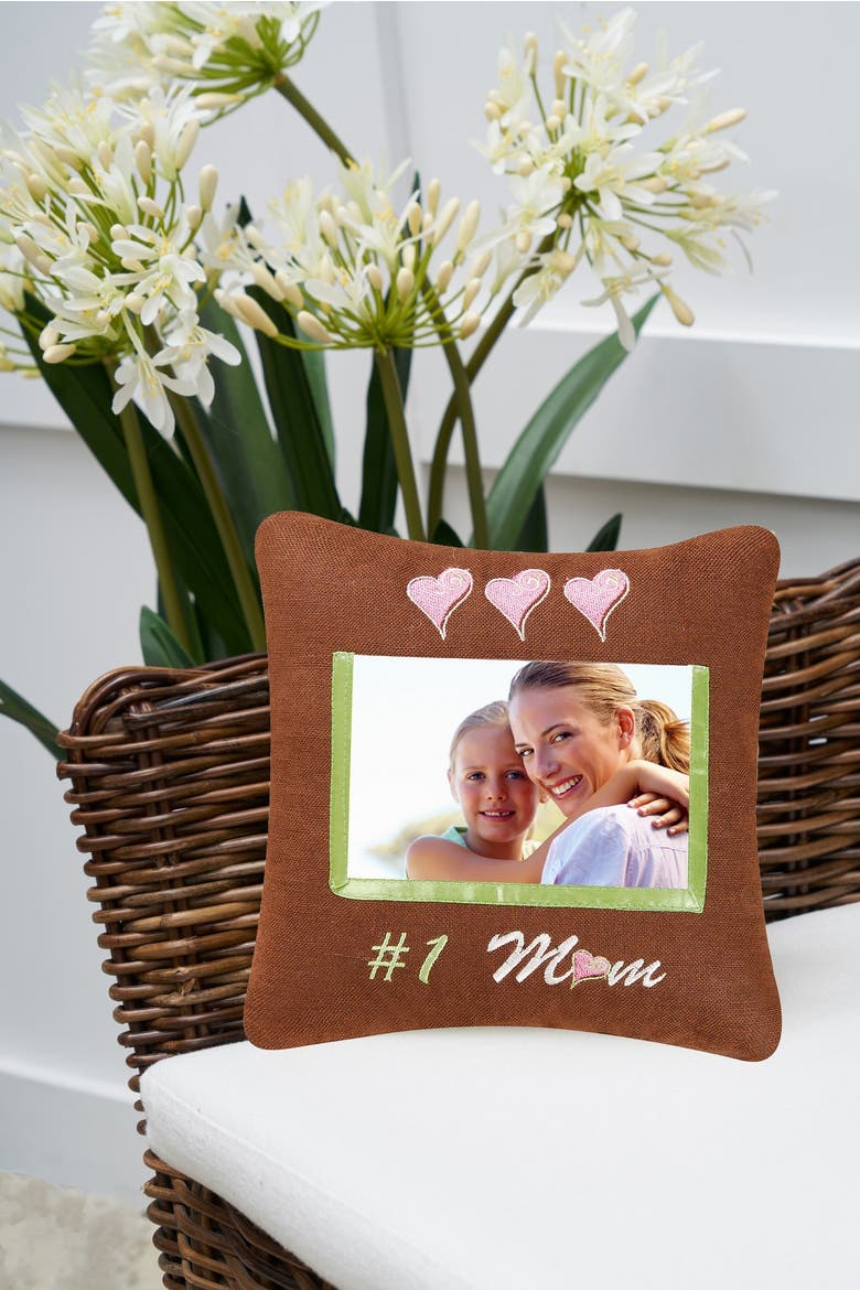 Number 1 Mom Embroidered Picture Small/Petite Accent Pillow, 10" x 10", Alternate, color, Brown