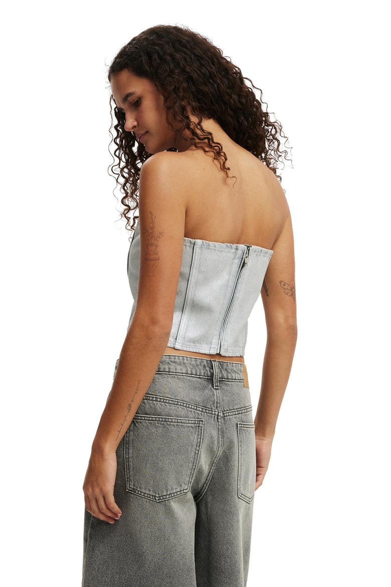 Women's Denim Tube Top, Alternate, color, Metallic  Ash Grey