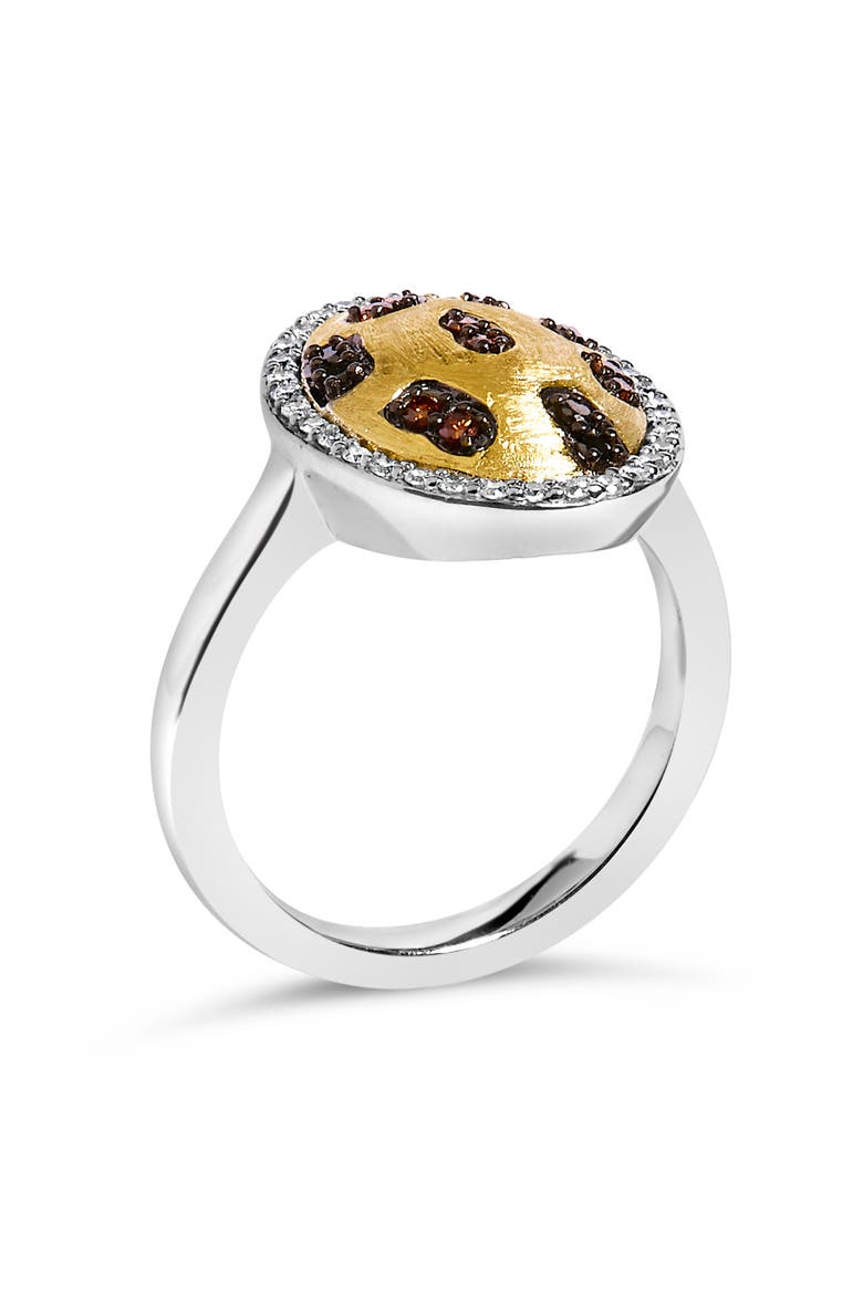 10K Yellow Gold Plated Sterling Silver 1/3 Cttw Oval Mixed Diamond Halo Shield Ring, Alternate, color, Silver
