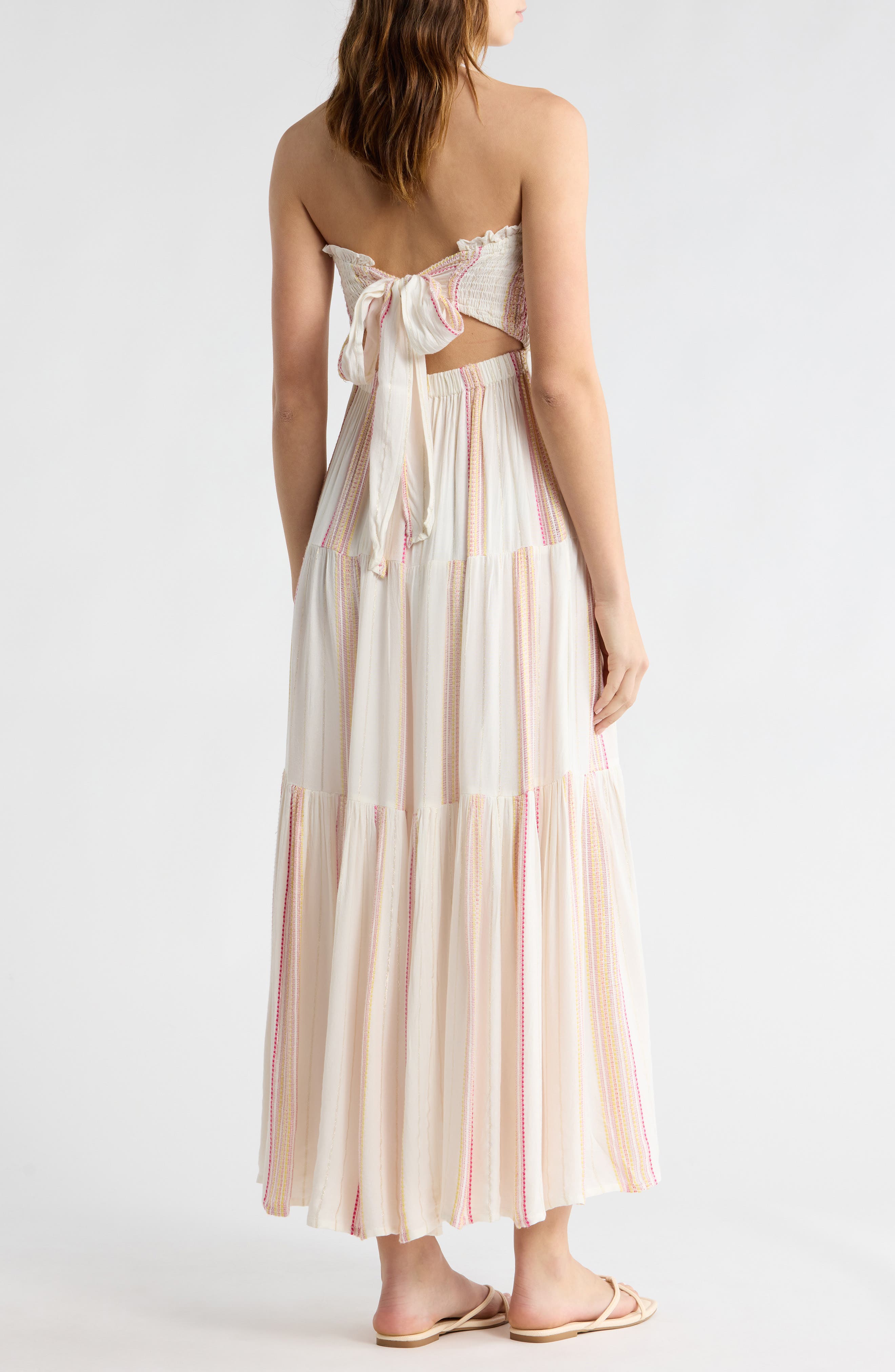 Embroidered Stripe Strapless Tiered Dress - image 2