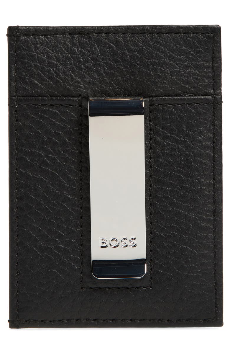HUGO New Crosstown Money Clip Leather Card Case, Alternate, color, Black