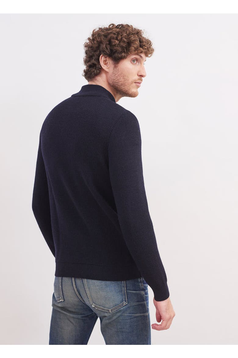 BOURBOULE - Buttoned High Collar Sweater, Alternate, color, NAVY