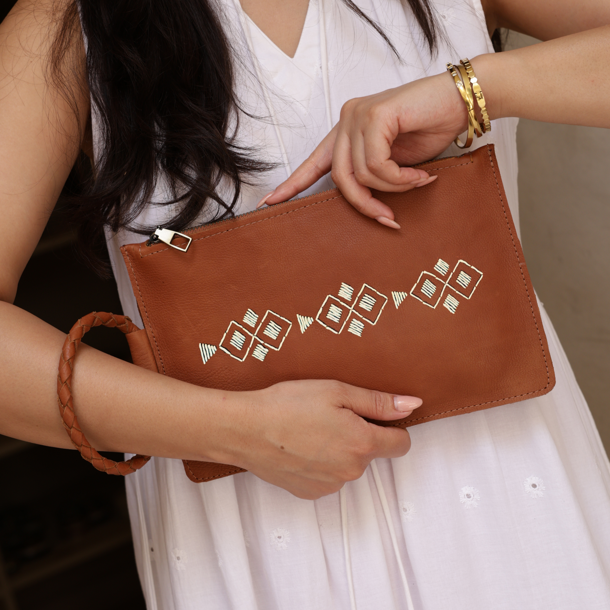 Amasouk Noura Embroidered Clutch, Alternate, color, Brown