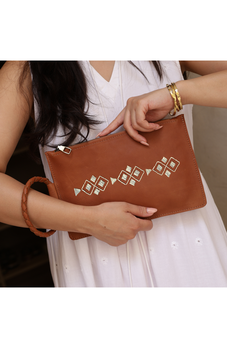 Amasouk Noura Embroidered Clutch, Alternate, color, Brown