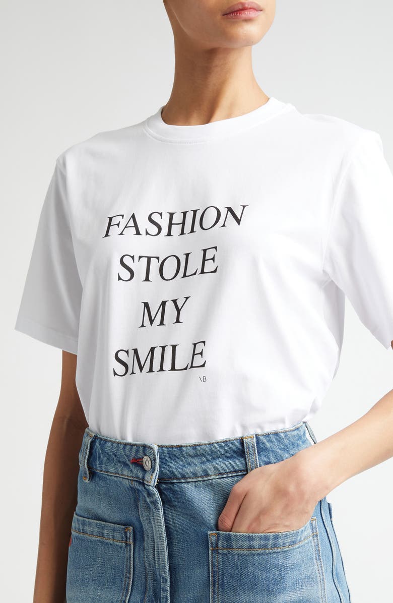 Victoria Beckham Fashion Stole My Smile Organic Cotton Graphic T-Shirt, Alternate, color,