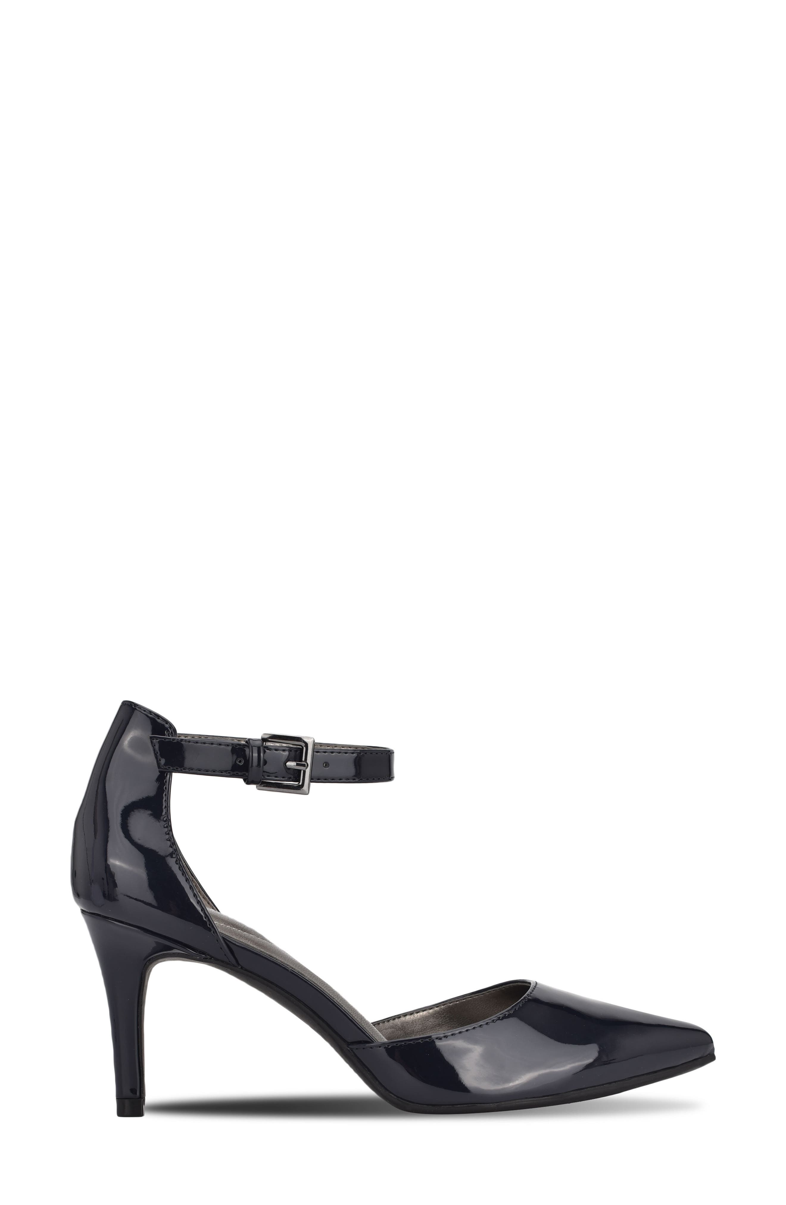 Bandolino Ginata Pointed Toe Ankle Strap Pump, Alternate, color, Navy Patent