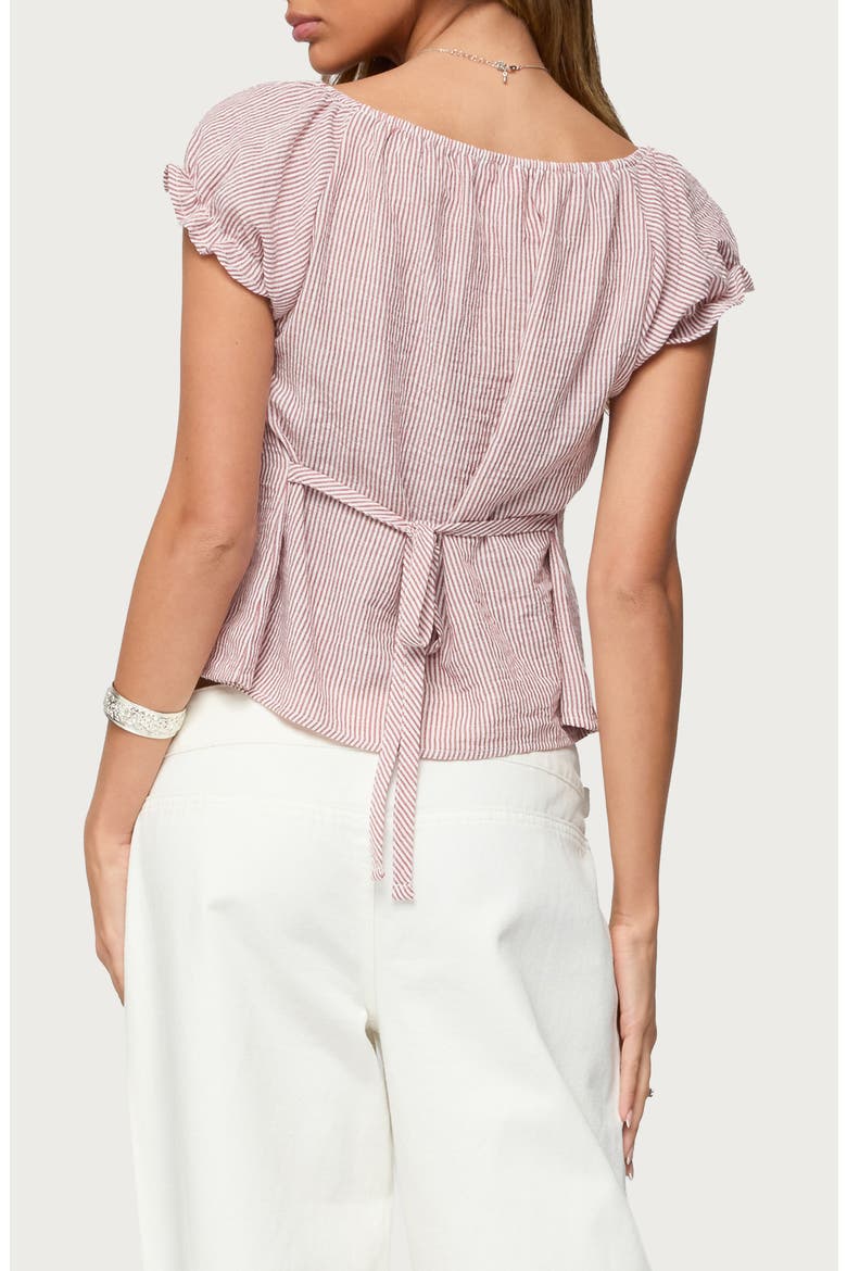 Rhory Pinstripe Puff Sleeve Top, Alternate, color, BURGUNDY