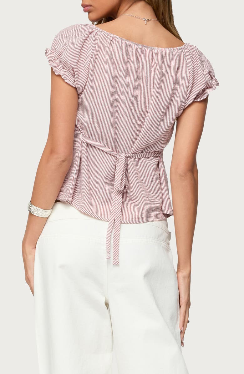 EDIKTED Rhory Pinstripe Puff Sleeve Top, Alternate, color, Burgundy