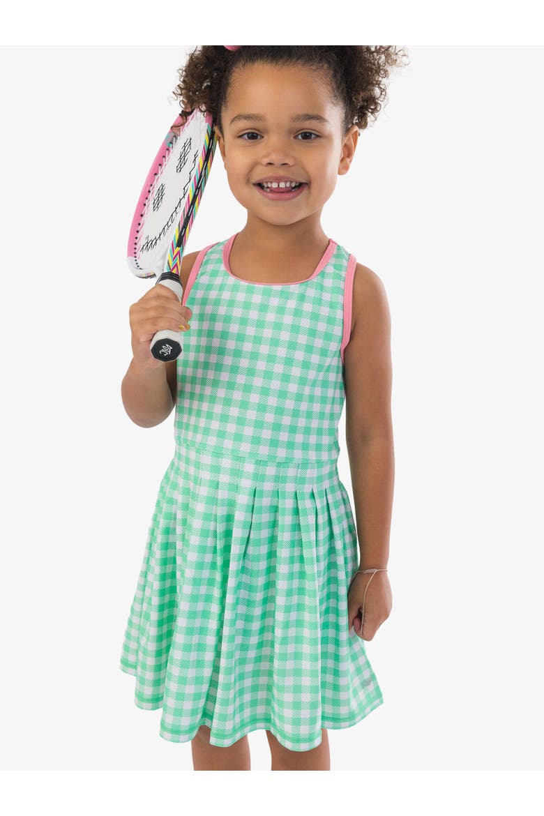 Girls UPF50+ Active Dress & Bike Short Set, Alternate, color, Spring Green Gingham