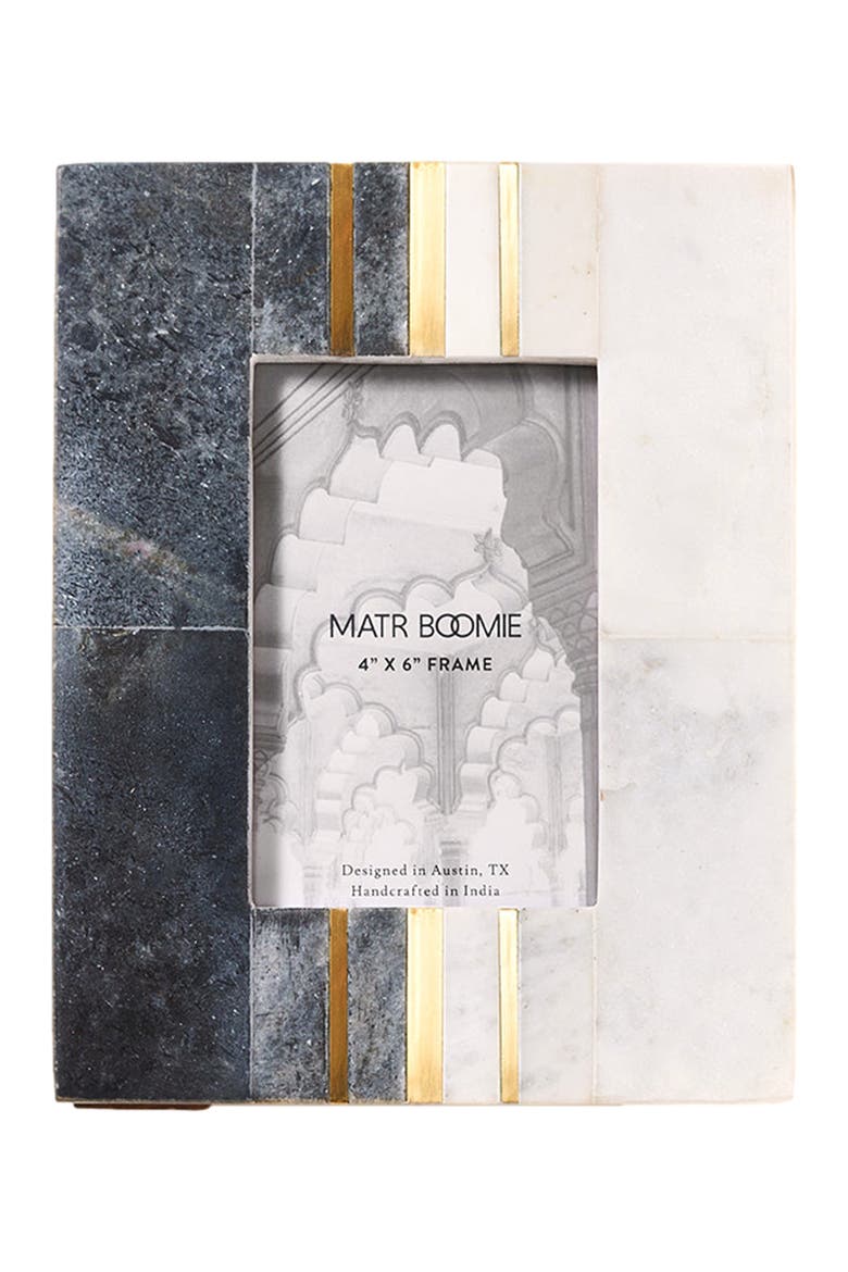 Sammita 4x6 Black & White Picture Frame - Hand Carved Marble, Main, color, Black/White
