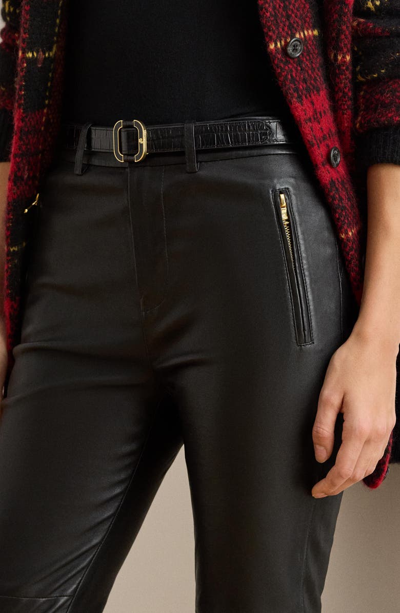 Lauren Ralph Lauren Belted High Waist Leather Ankle Slim Pants, Alternate, color,