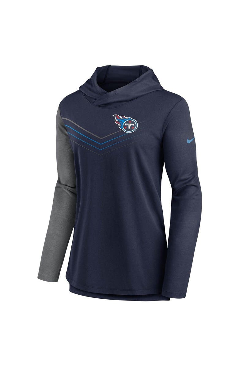 Nike Women's Nike Navy/Heathered Charcoal Tennessee Titans Chevron Hoodie Performance Long Sleeve T-Shirt, Alternate, color, Navy