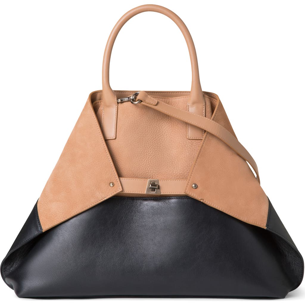 Shop Akris Medium Ai Two-tone Leather Shoulder Bag In 439 Camel/black