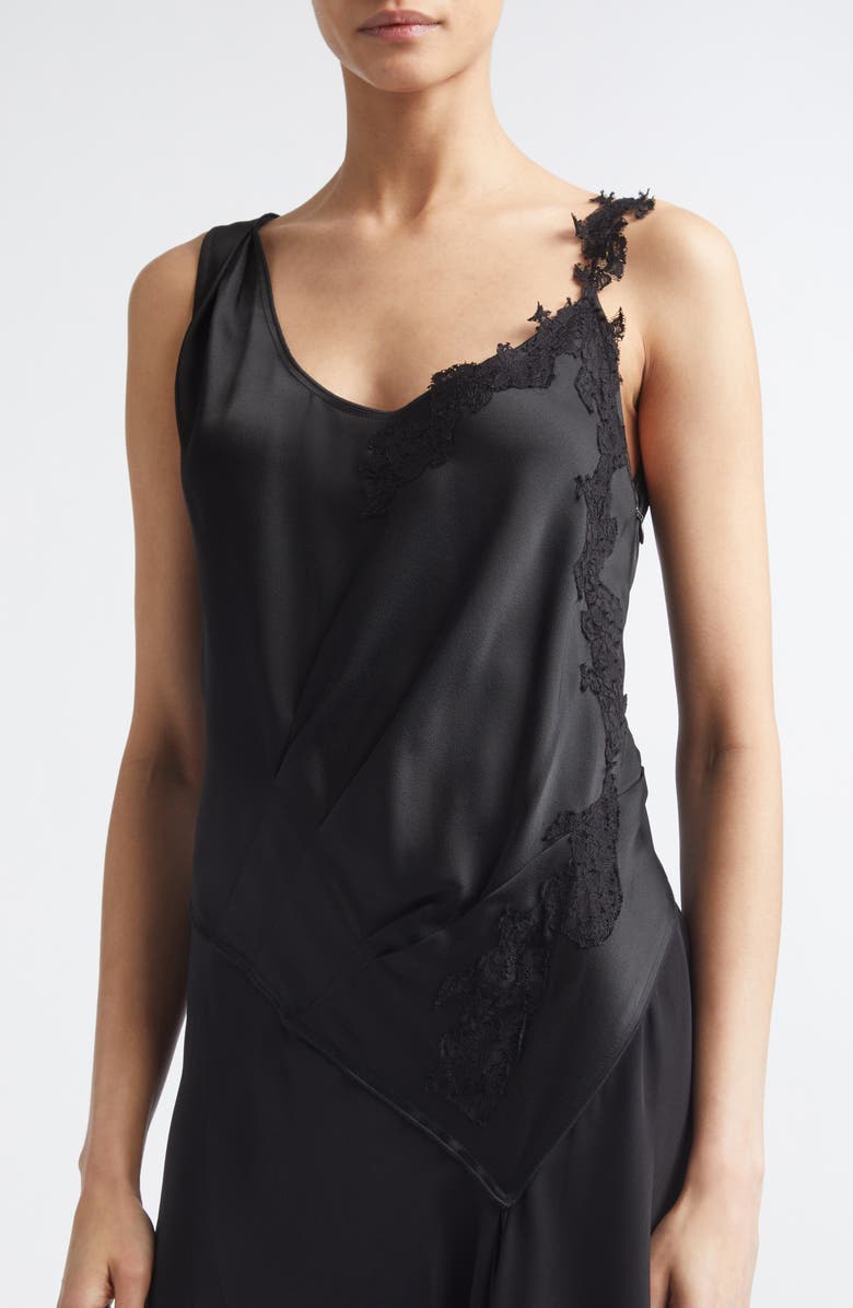 Victoria Beckham Asymmeytic Lace Strap Crepe Back Satin Dress, Alternate, color, Black