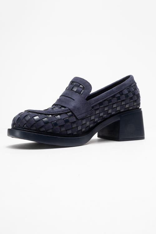 Prologue Shoes Marlon Woven Block Heel Loafer In Blue