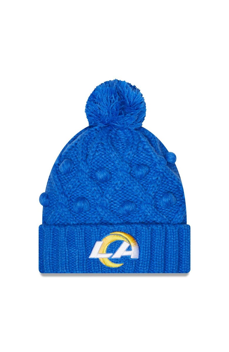New Era Girls Youth New Era Royal Los Angeles Rams Toasty Cuffed Knit Hat with Pom, Main, color,