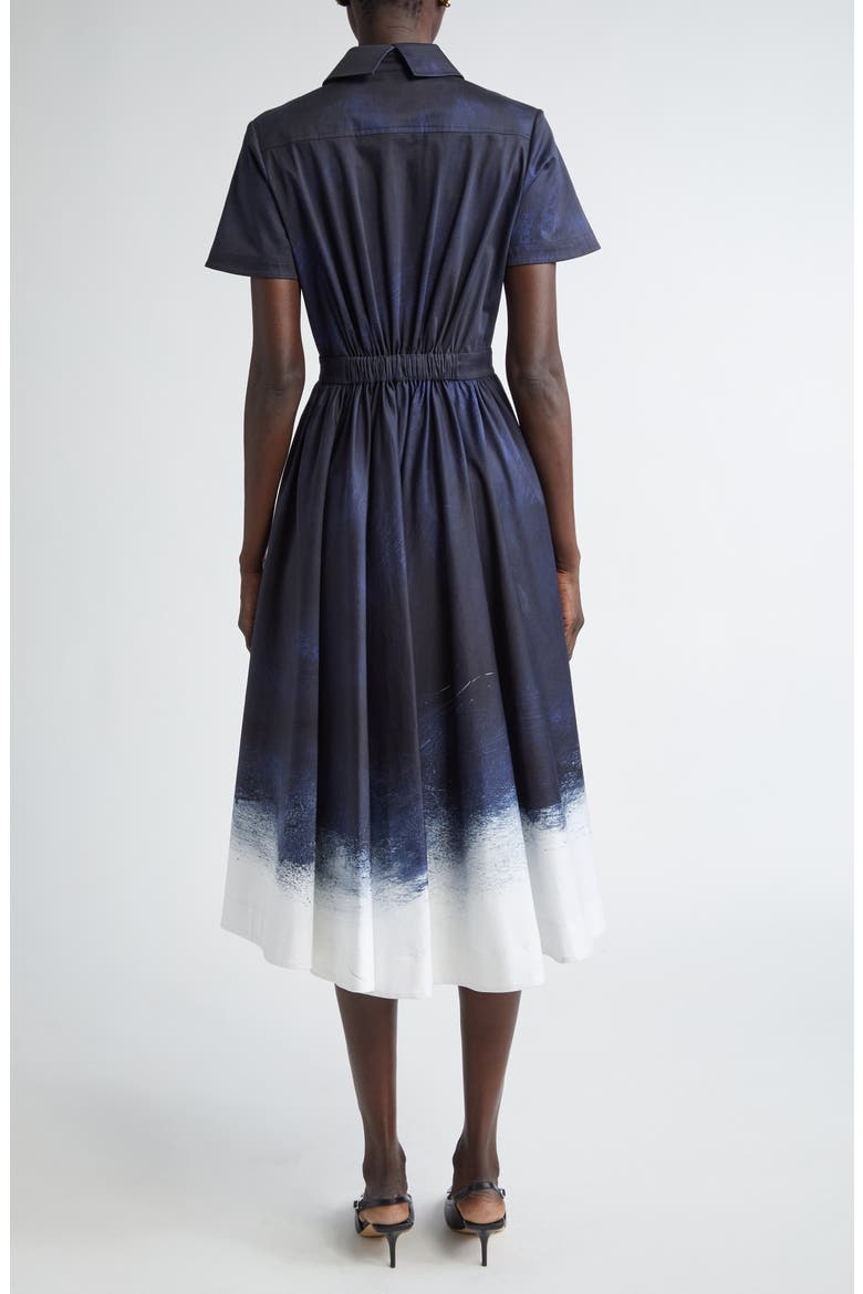 Brushed Stretch Cotton Canvas Midi Dress, Alternate, color, NAVY / WHITE SMUDGED CANVAS