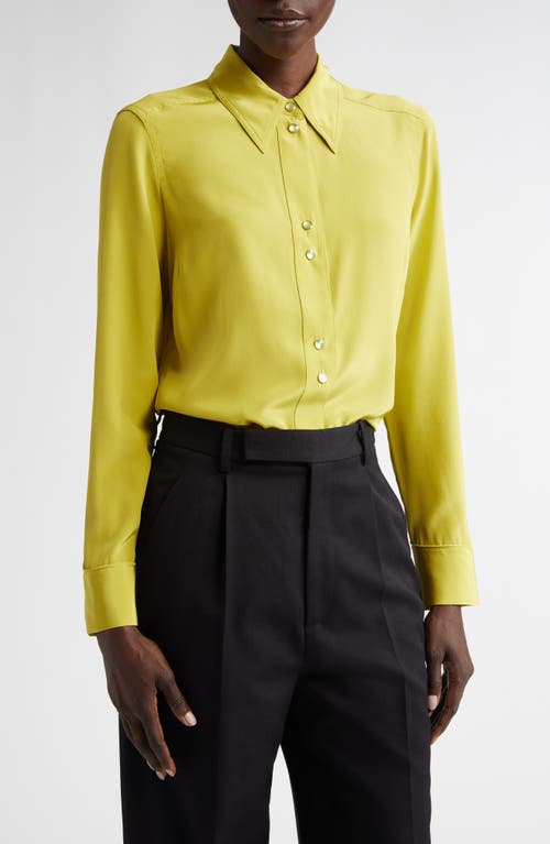 St. John Collection Silk Snap-Up Shirt in Peridot 