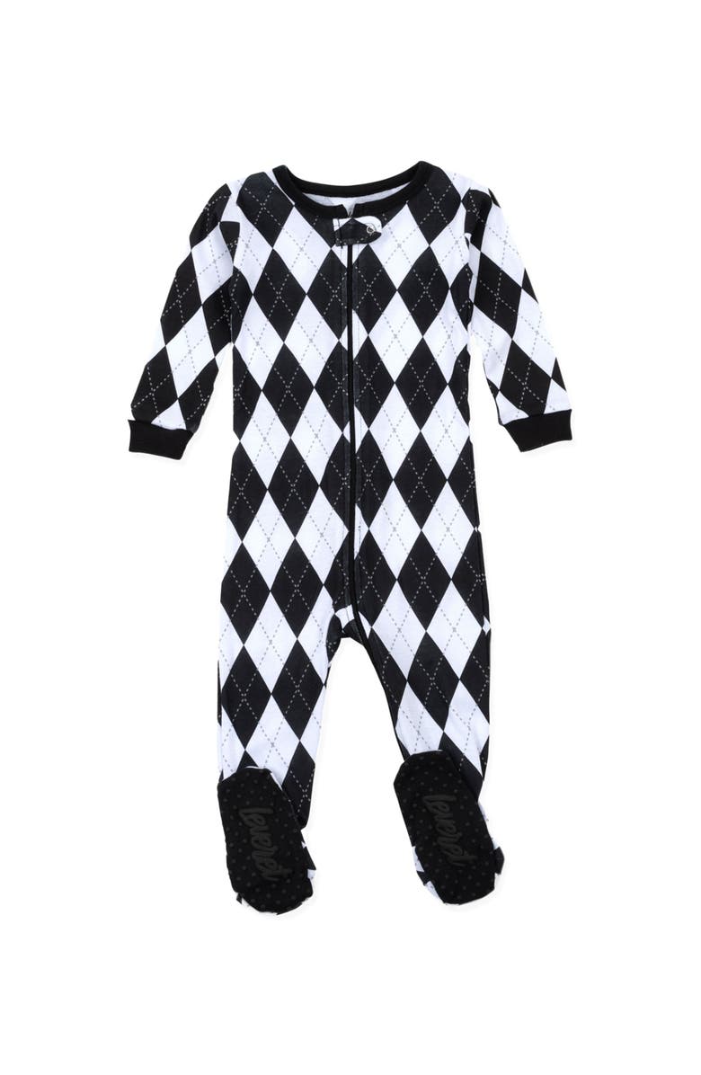 Leveret Kids Footed Printed Cotton Matching Family Holiday Pajamas, Argyles & Holiday Prints, Main, color, Argyle Black & White