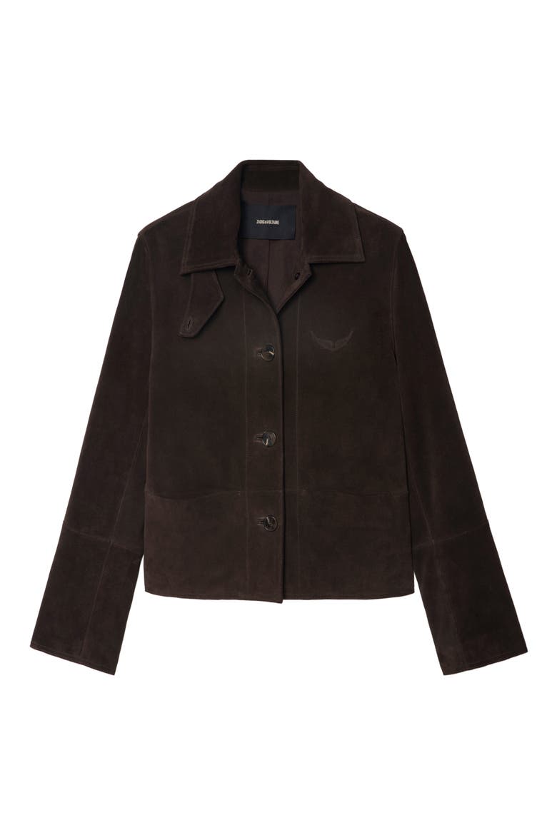 Lessa Suede Jacket, Alternate, color, DARK CHOCOLATE