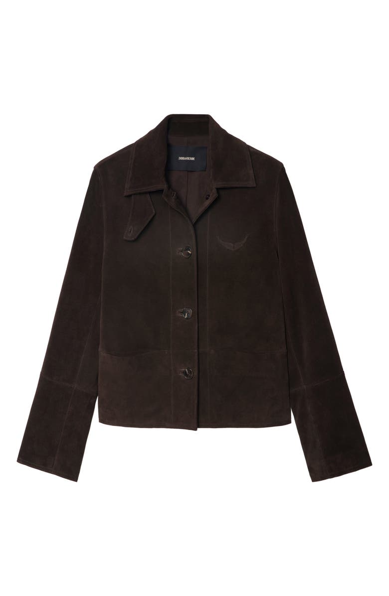 Zadig & Voltaire Lessa Suede Jacket, Alternate, color, Dark Chocolate