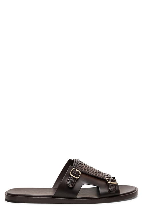 Santoni Duo Woven Leather Monk Strap Slide Sandal
