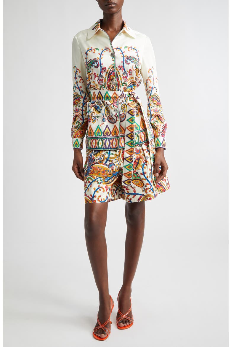 Paisley Border Belted Safari Jacket, Alternate, color, PRINT ON WHITE BASE