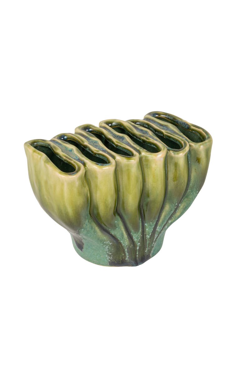 Storied Home Stoneware Sculptural Vase with 6 Sections with Reactive Glaze, Main, color, Green
