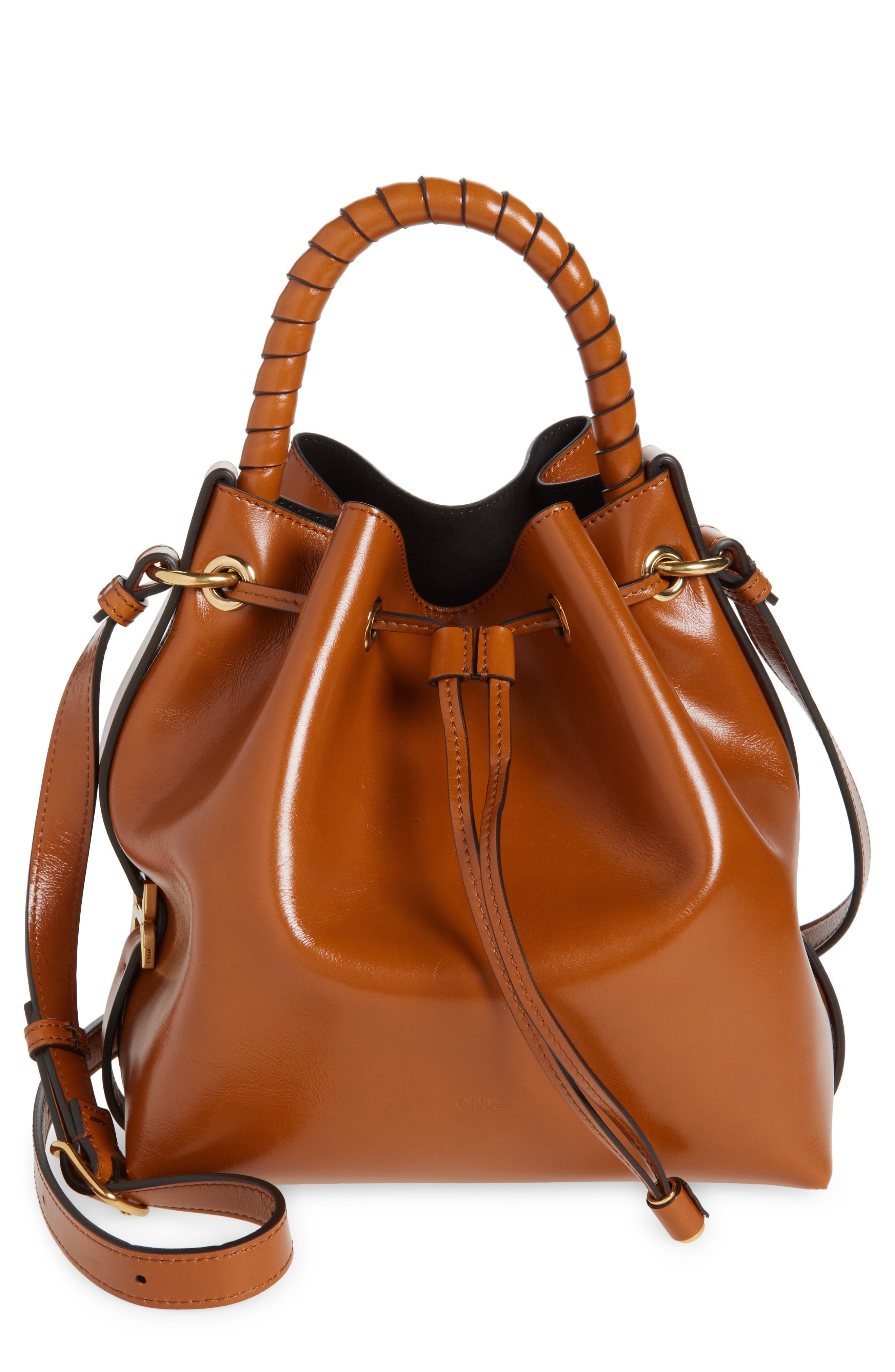 Chloé Marcie Shiny Leather Bucket Bag, Main, color, 