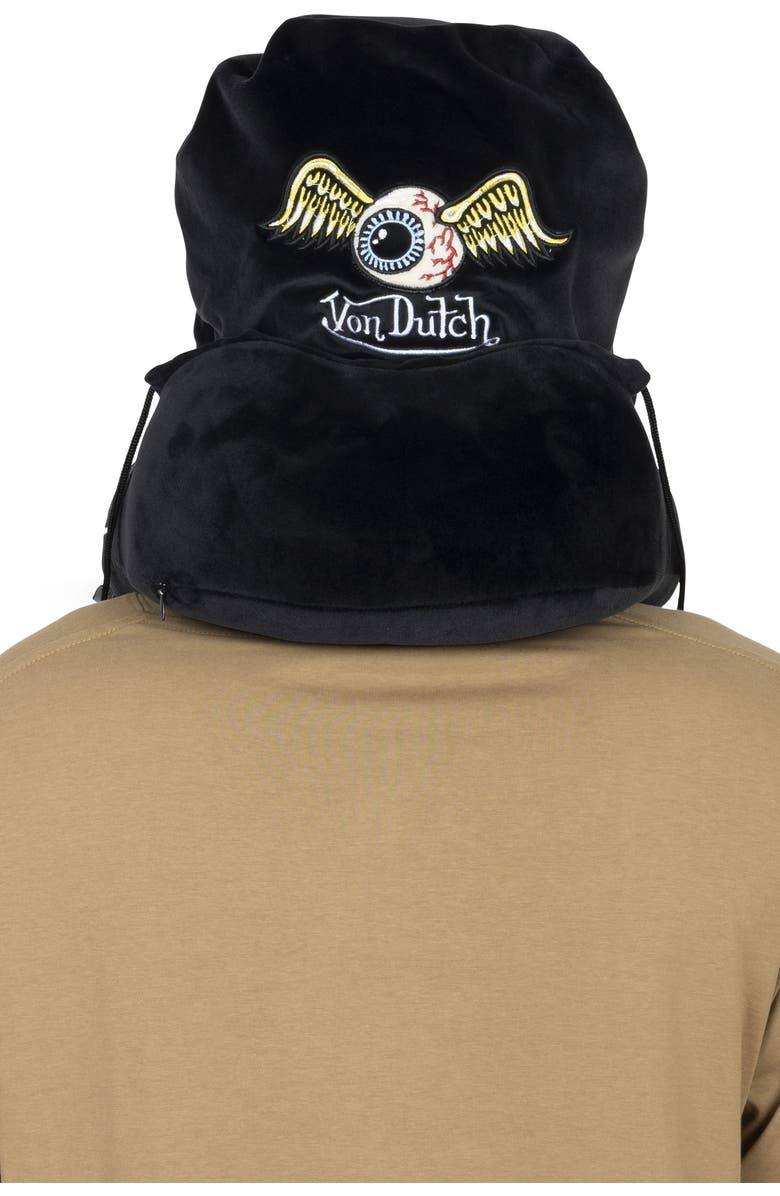 Von Dutch Eyeconic Hooded Ergonomic Memory Foam Travel Neck Pillow, Alternate, color, Black
