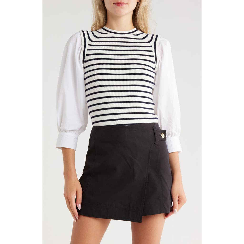 Derek Lam 10 Crosby Tirza Mixed Media Wool-blend Top In White