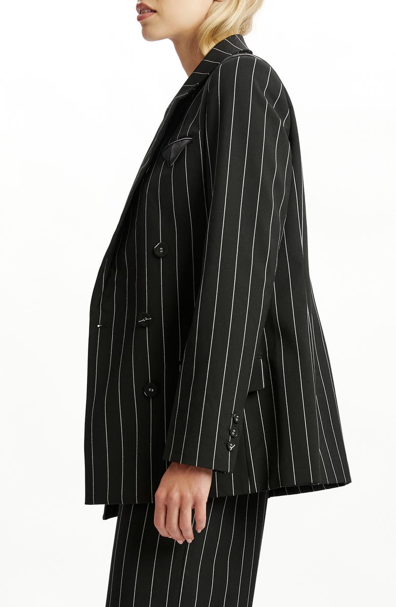 Bardot Sloane Oversize Pinstripe Double Breasted Blazer, Alternate, color, Black Stripe
