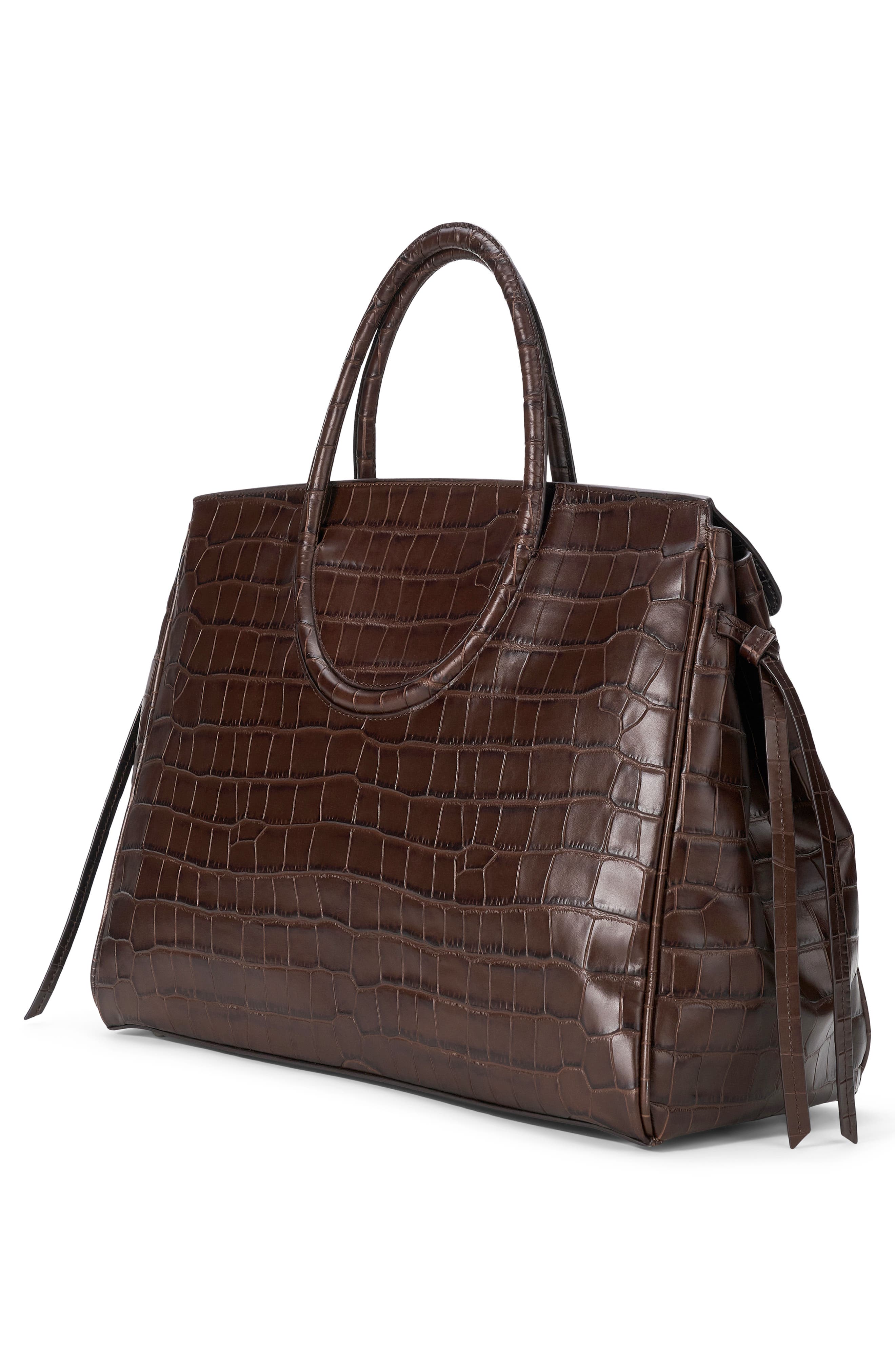 Maude Croc Embossed Leather Carryall, Alternate, color, ESPRESSO CROCO