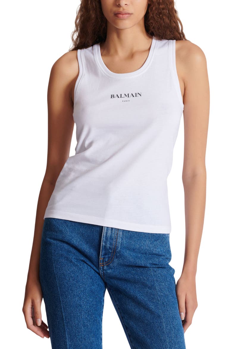 Tank Top with Balmain Print, Alternate, color, white