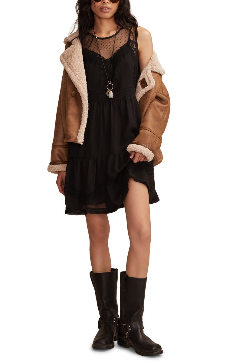 Lucky Brand Illusion Lace Detail Minidress, Alternate, color, Caviar