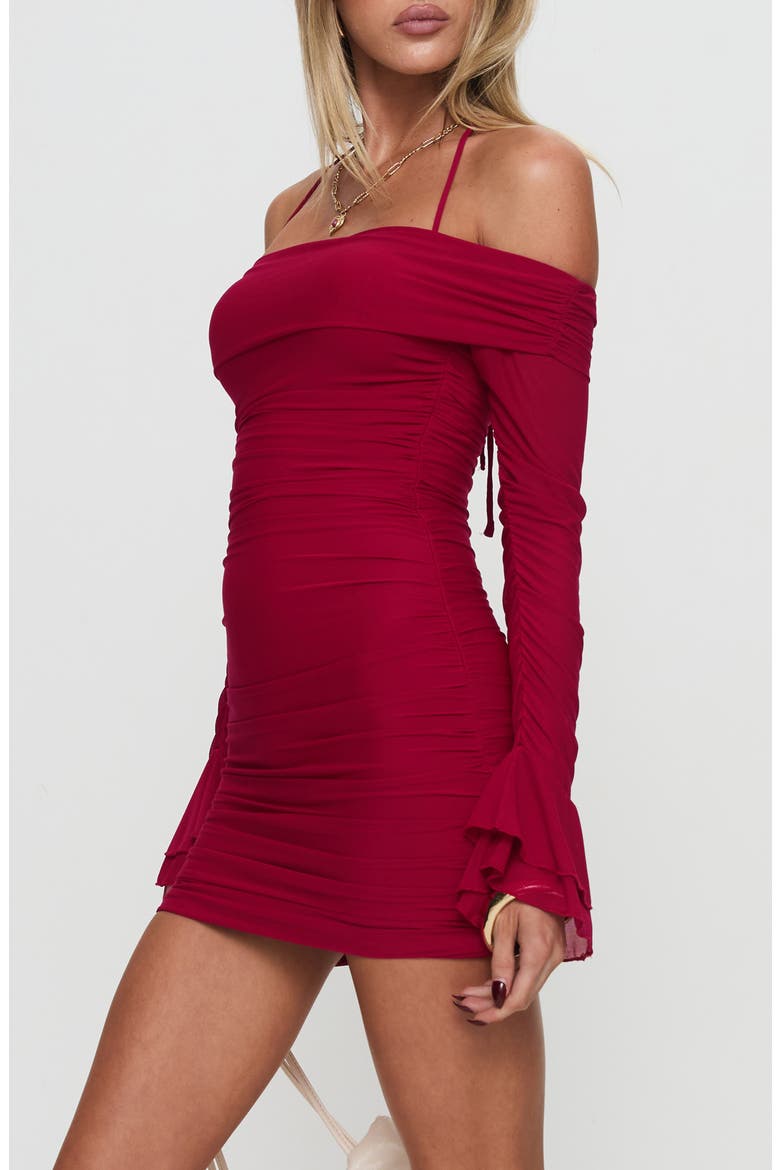 Taylon Off the Shoulder Long Sleeve Mini Body-Con Dress, Alternate, color, RED