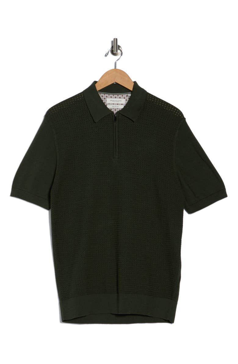 DENIM AND FLOWER Quarter Zip Textured Cotton Knit Polo, Alternate, color, Olive