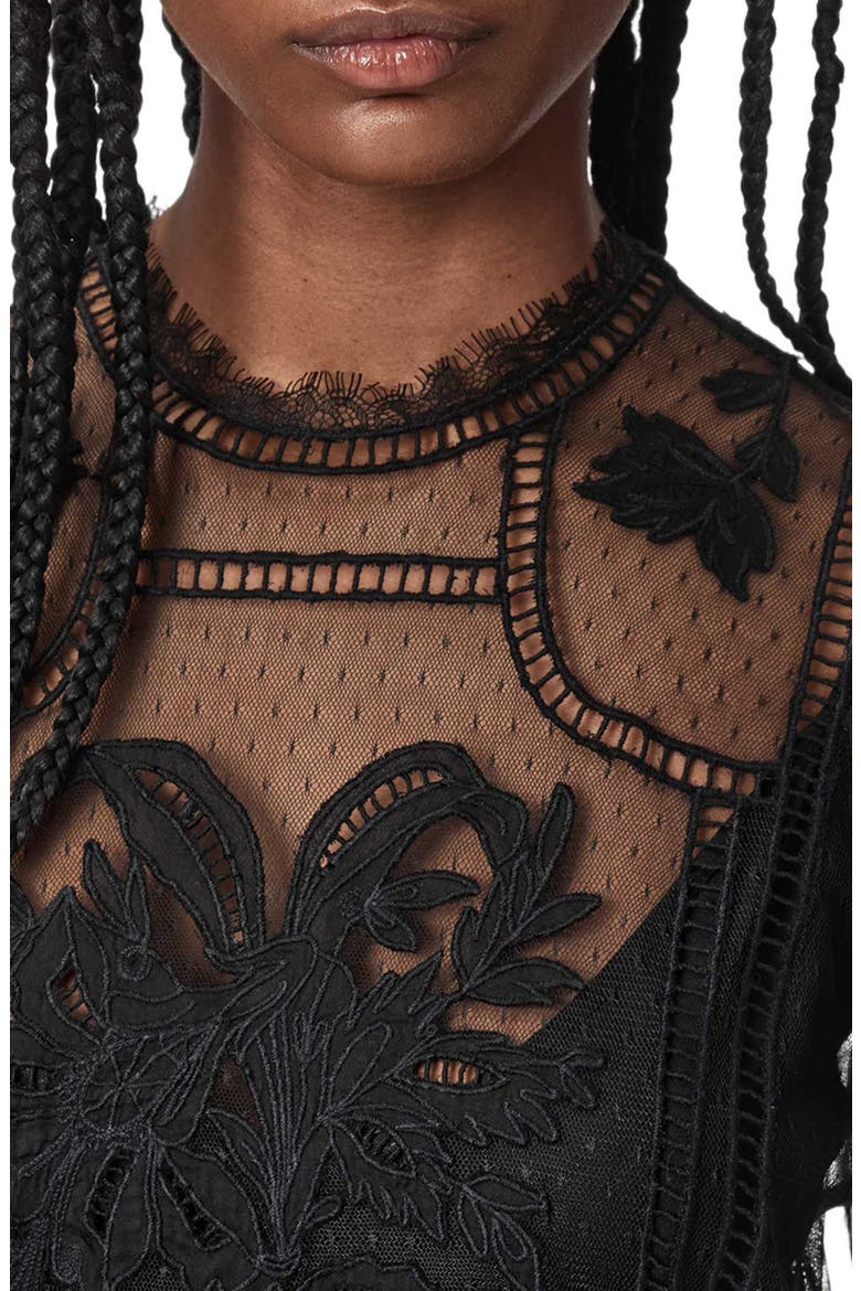 Cesca Embroidered Tulle Maxi Dress, Alternate, color, BLACK
