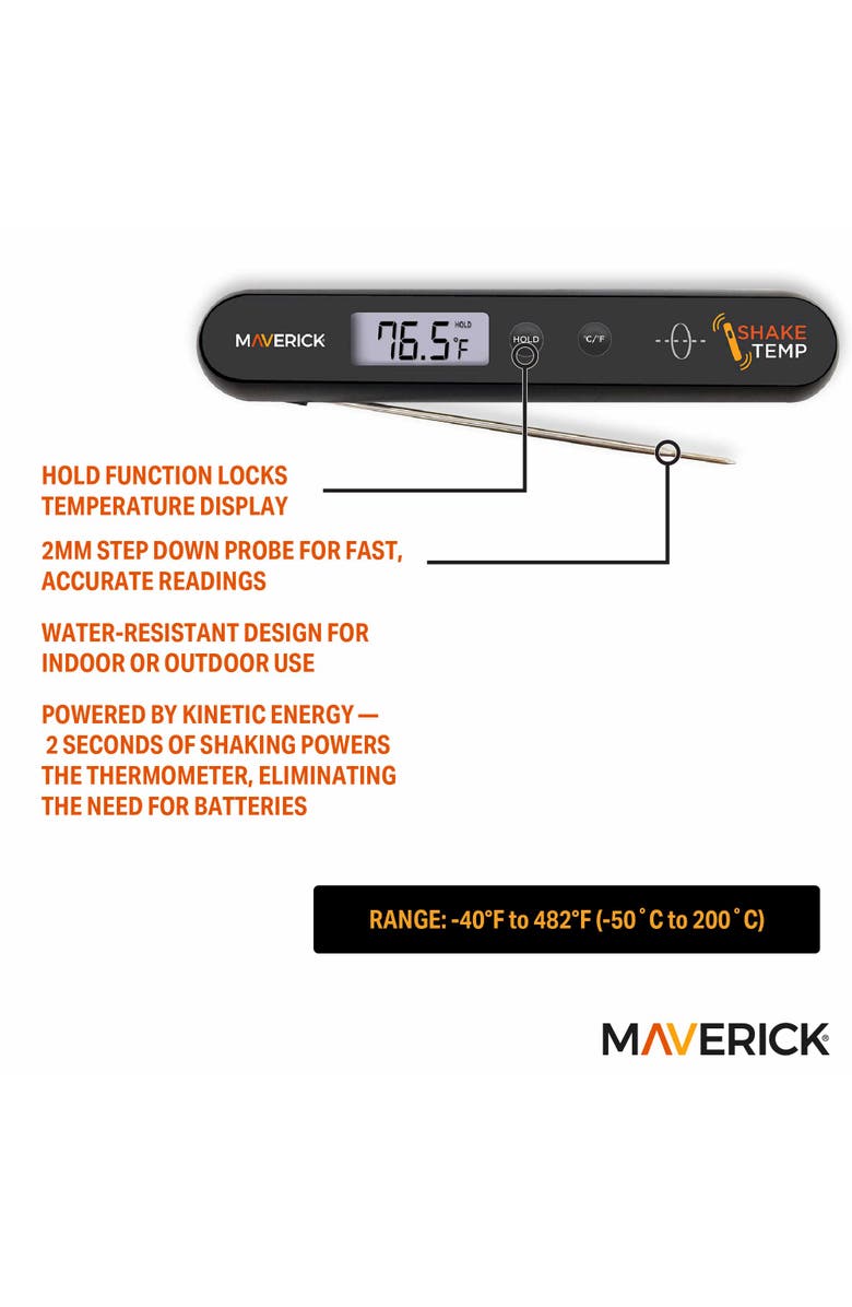 Maverick Shake Temp Instant Read Thermometer, Alternate, color, Black