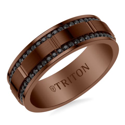 8MM Espresso Tungsten Black Sapphire Double Row Eternity Ring  with Polish Center Finish and Bevel Edge