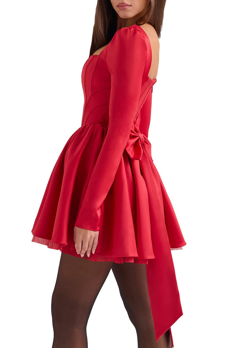 Nina Bow Back Long Sleeve Corset Minidress, Alternate, color, HAUTED RED