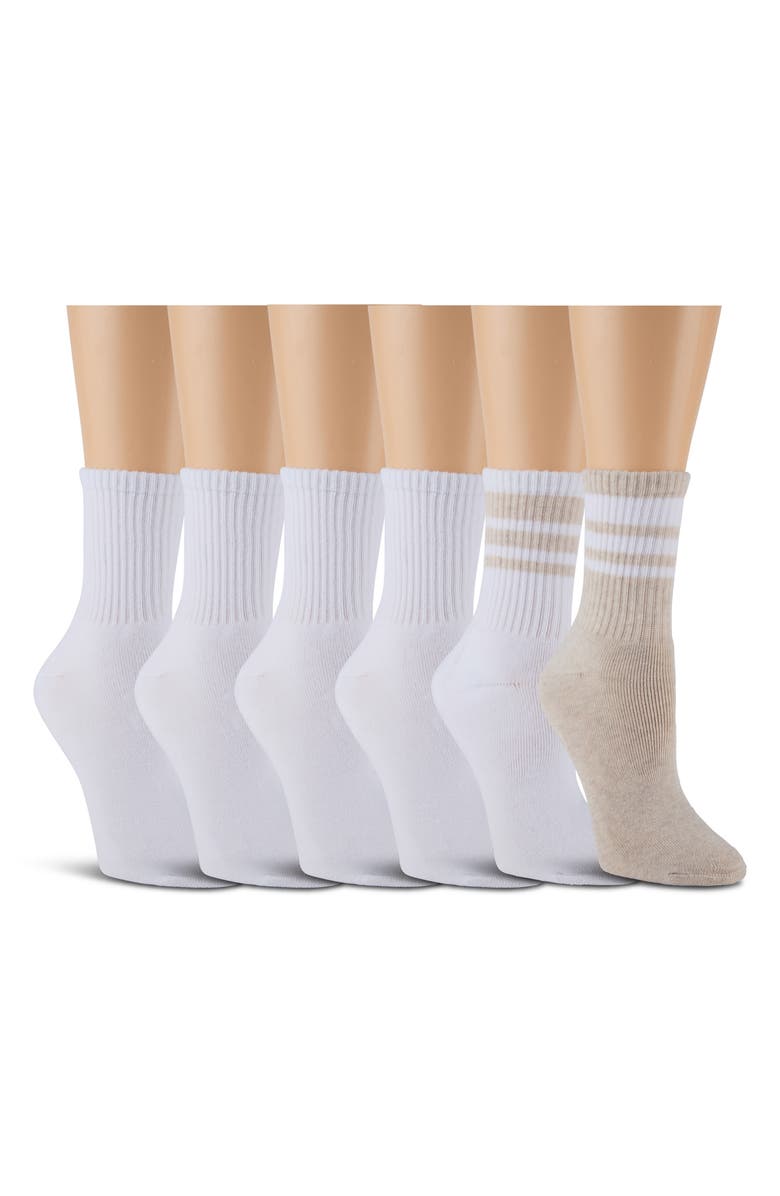 Laundry by Shelli Segal 6-Pack Full Cushion Crew Socks, Alternate, color, Heather Oatmeal/ White