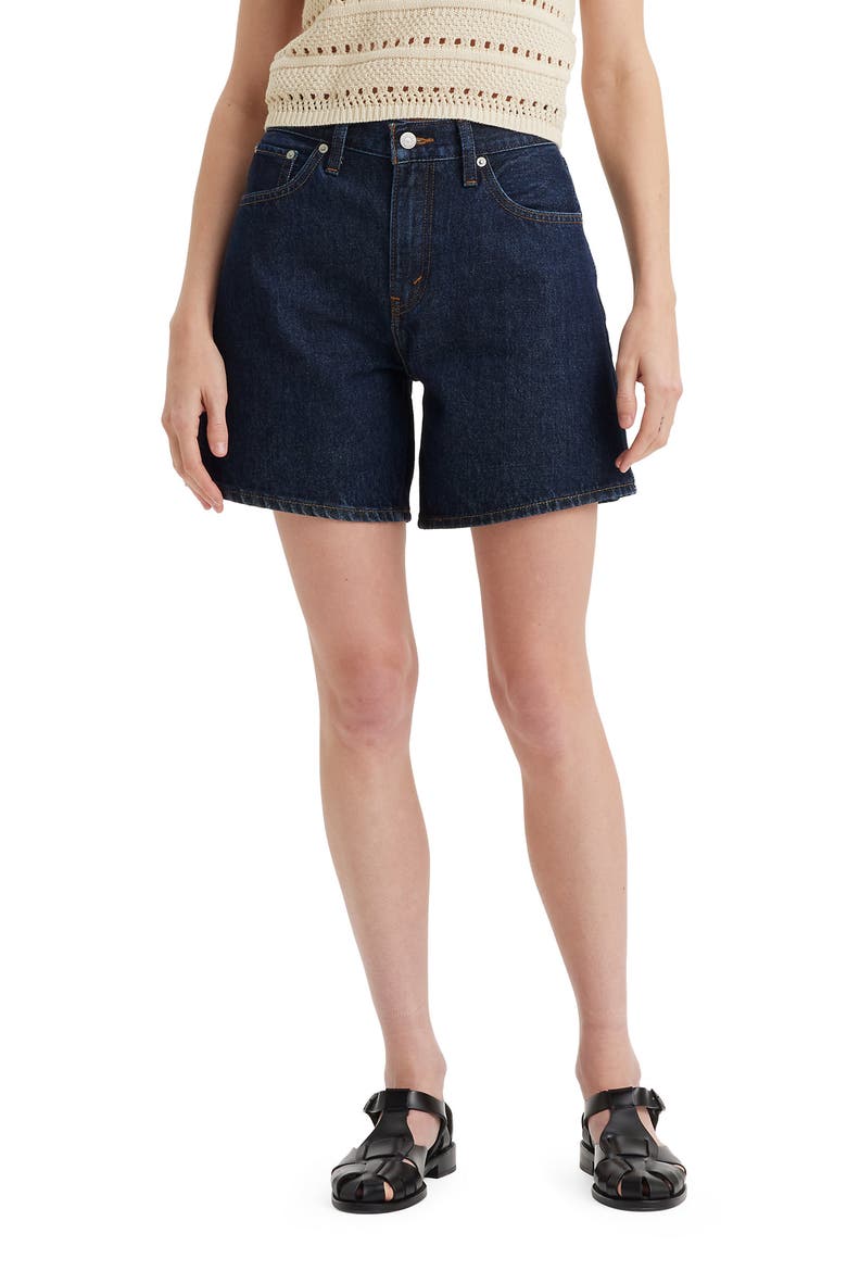 High Waist Mid Thigh Baggy Denim Shorts, Main, color, REMEMBER TOGETHER