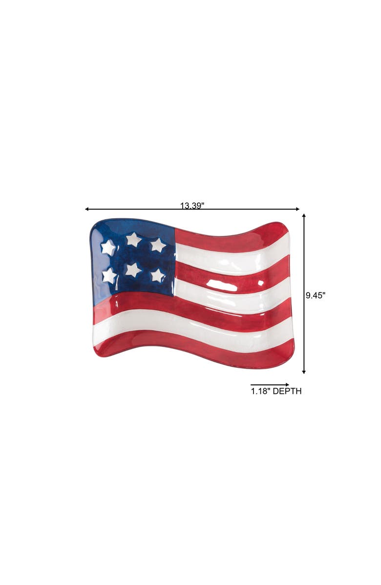 Transpac Fused Glass American Flag Plate 13.39" - Multicolor Serving Tray, Food Safe, Indoor Use, 9.45" Height, Perfect for Spring!, Alternate, color, Red