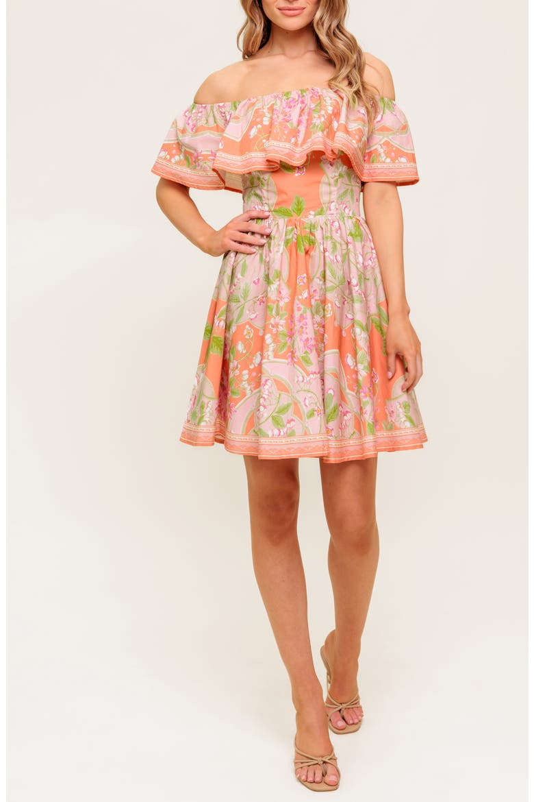 Floral Off the Shoulder Cotton Minidress, Alternate, color, CORAL